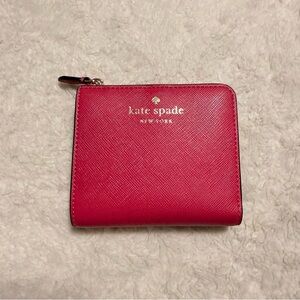 kate spade Hot Pink L-Zip Saffiano Wallet with Gold Logo